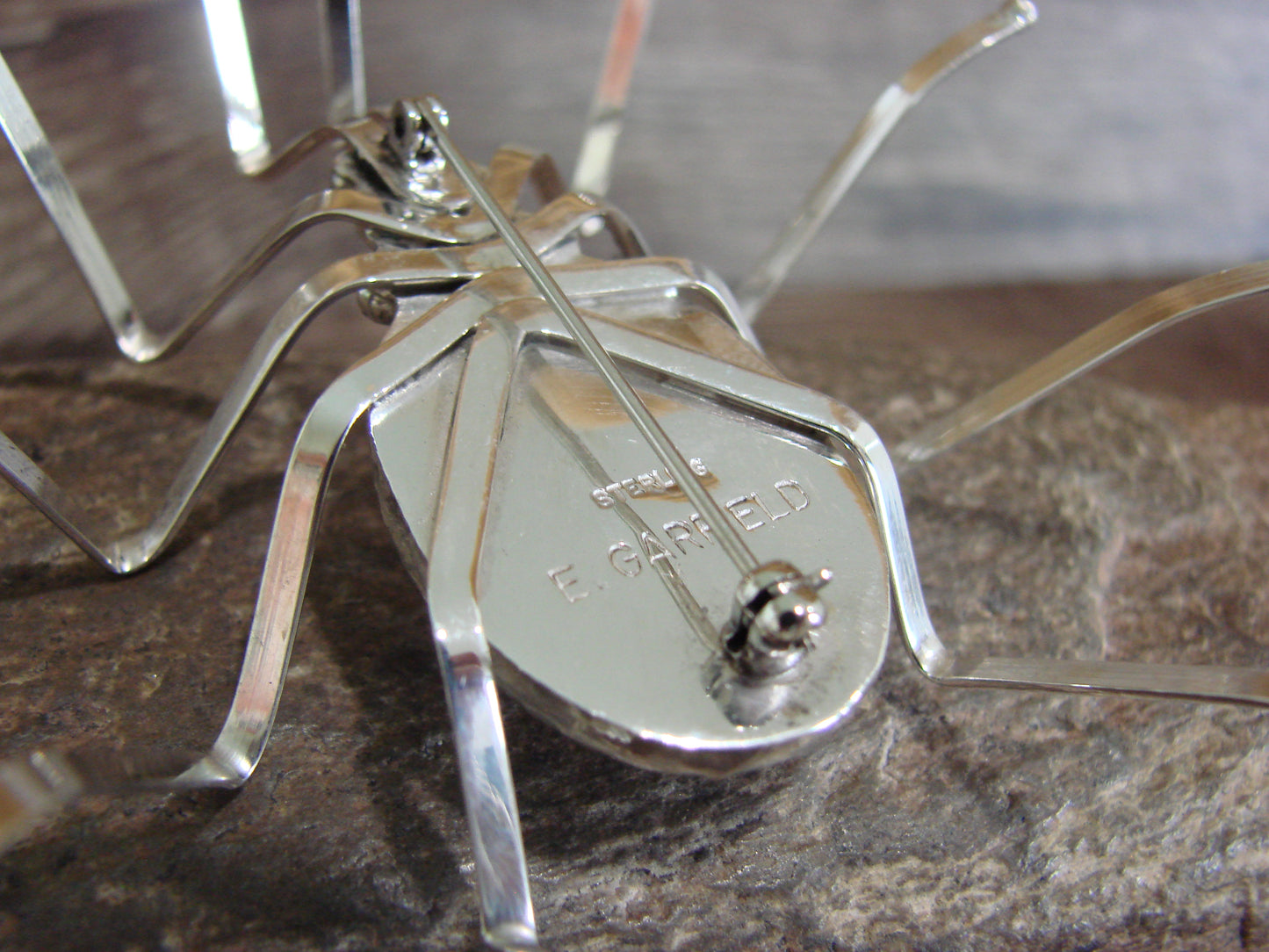 Large Native American Sterling Silver & Amber Spider Pin by Garfield