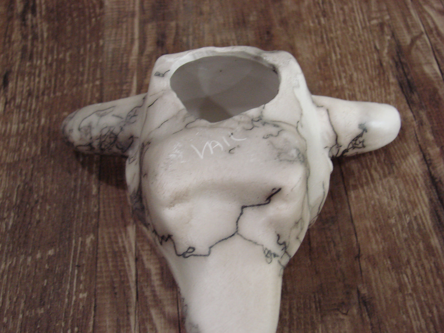 Native American Pottery Horse Hair Skull Sculpture by Vail