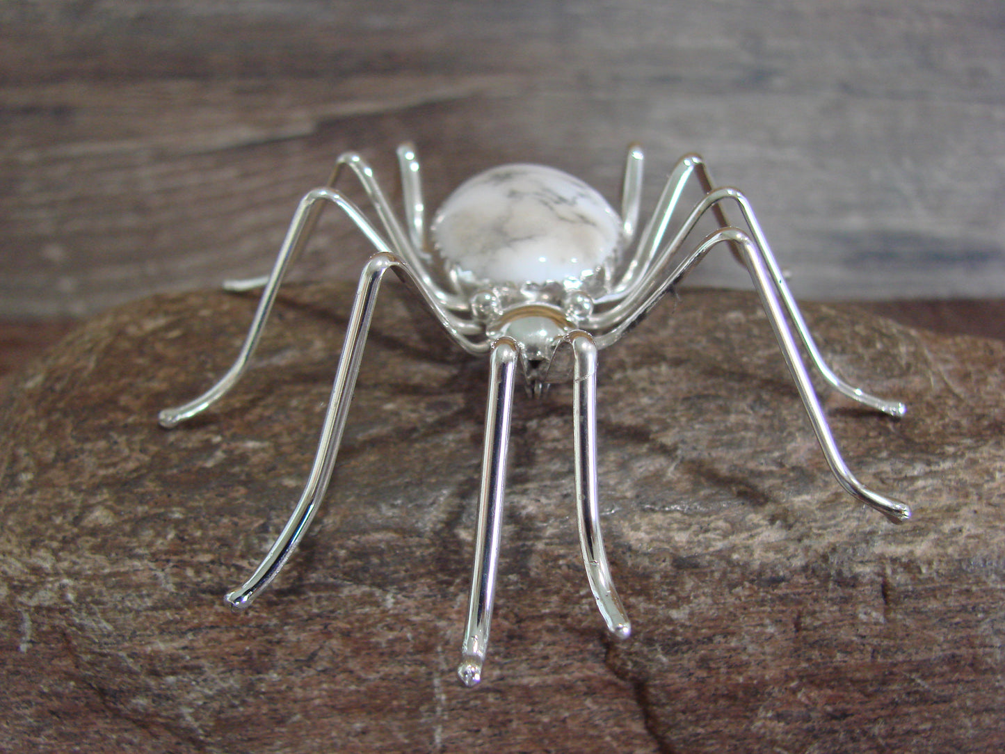 Large Native American Sterling Silver & Howlite Spider Pin by Garfield