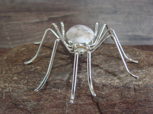 Large Native American Sterling Silver & Howlite Spider Pin by Garfield