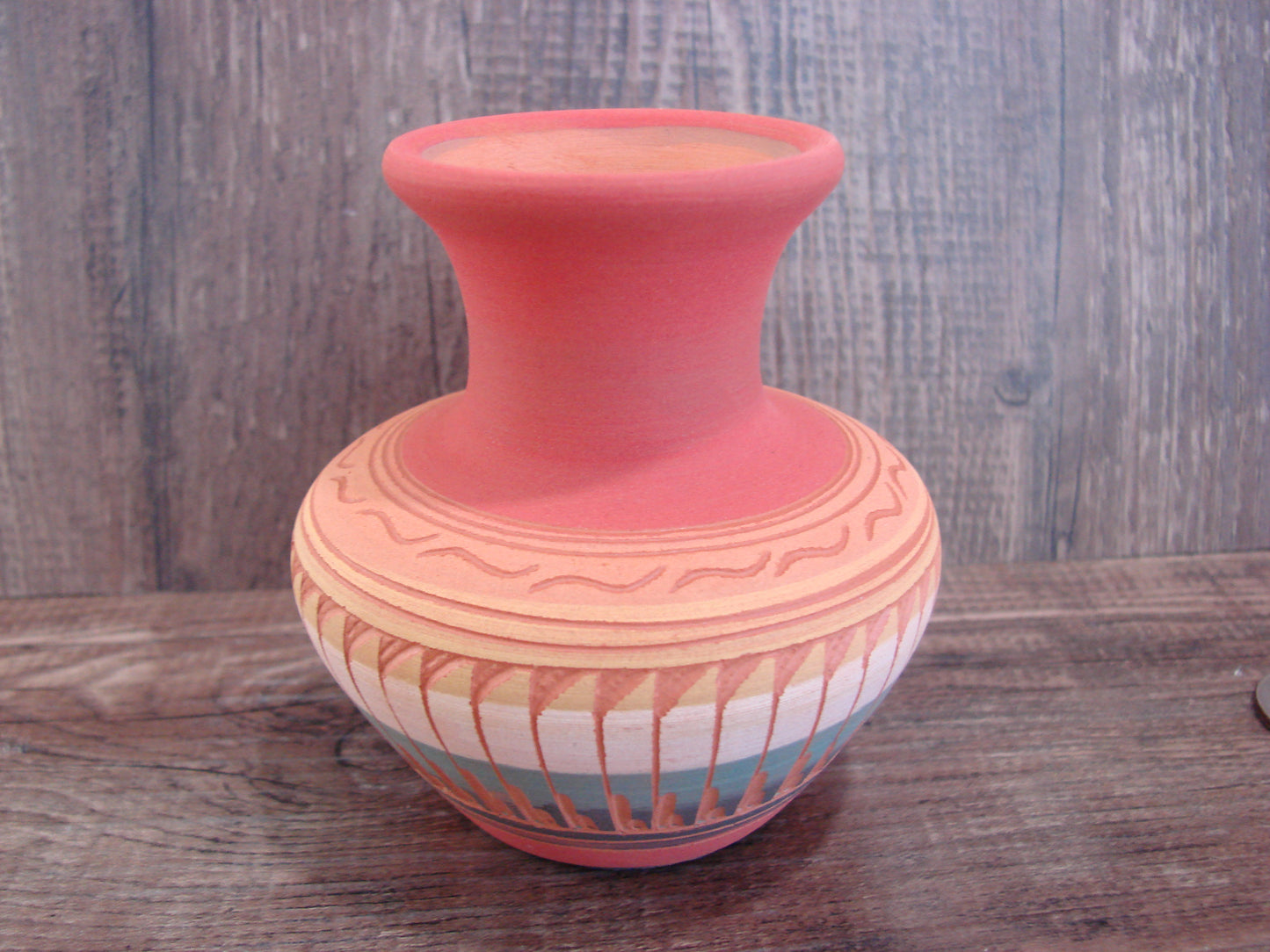 Small Native American Navajo Hand Etched & Hand Painted Pottery - Charlie