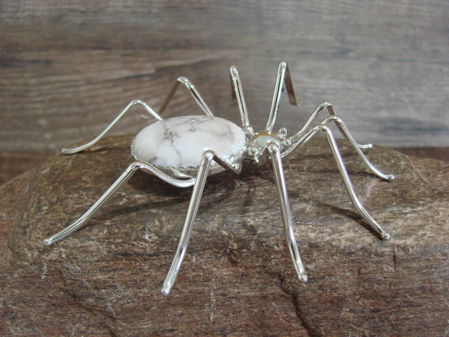 Large Native American Sterling Silver & Howlite Spider Pin by Garfield