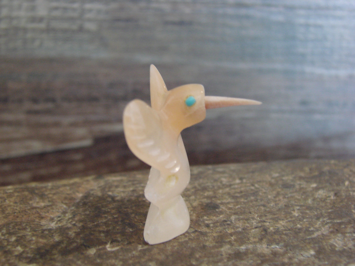 Native American Indian Hand Carved Rose Quartz Hummingbird Fetish - B. Phillips