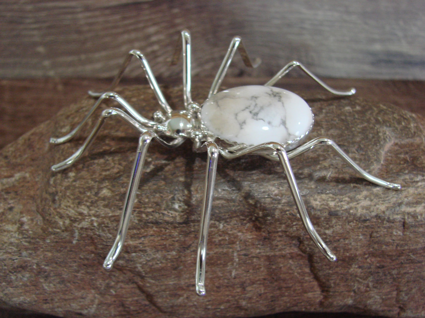 Large Native American Sterling Silver & Howlite Spider Pin by Garfield