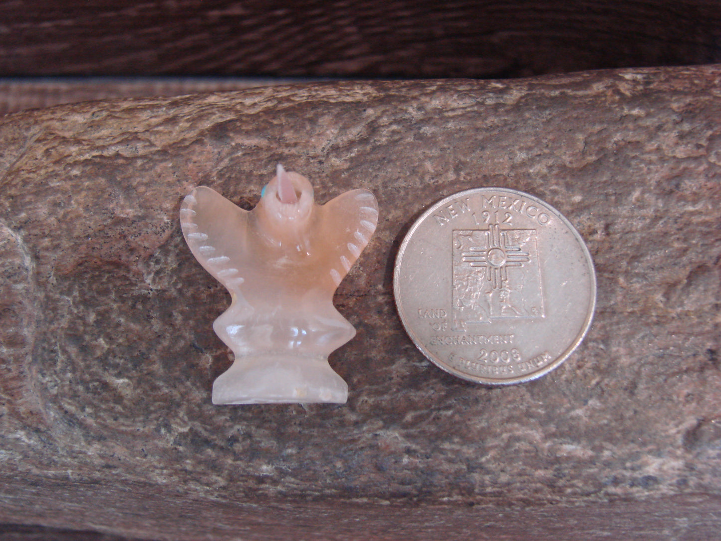 Native American Indian Hand Carved Rose Quartz Hummingbird Fetish - B. Phillips
