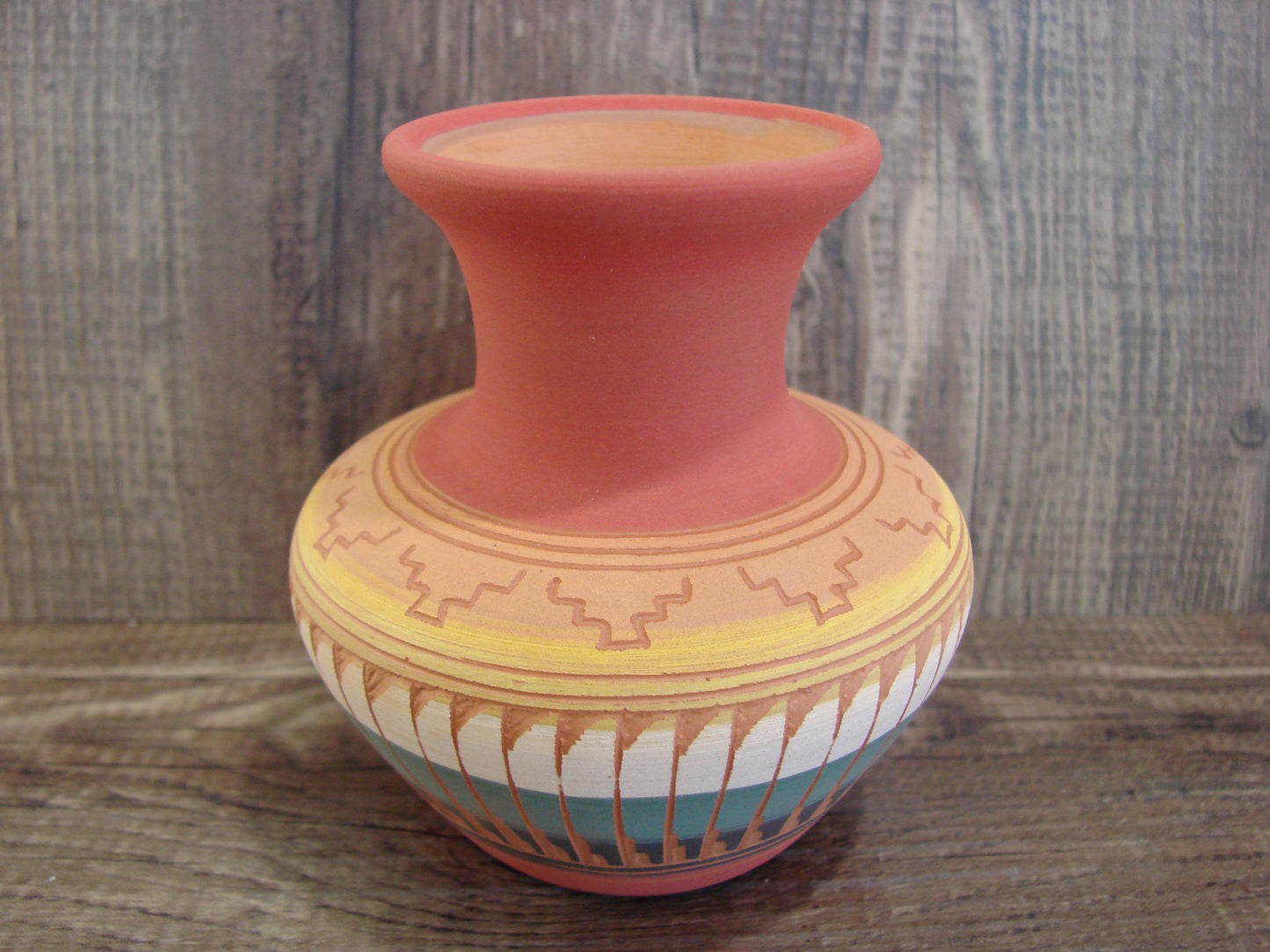 Small Native American Navajo Hand Etched & Hand Painted Pottery - Charlie