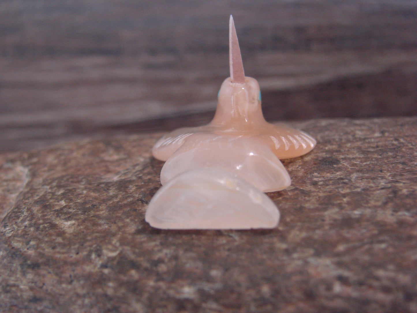 Native American Indian Hand Carved Rose Quartz Hummingbird Fetish - B. Phillips