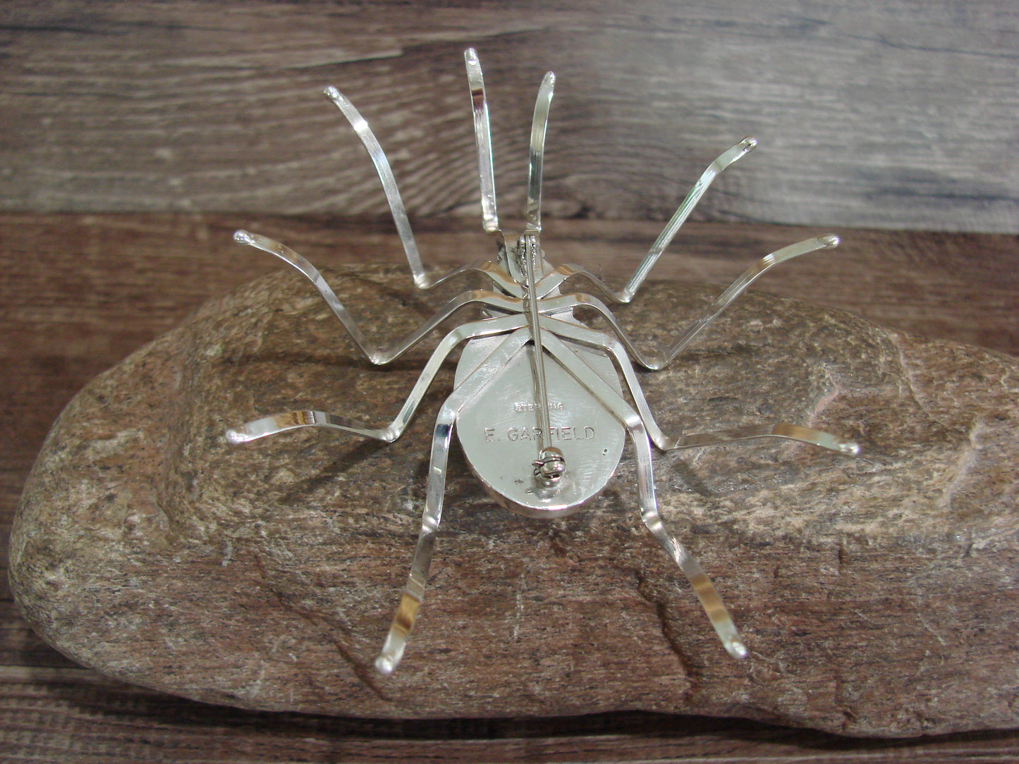 Large Native American Sterling Silver & Howlite Spider Pin by Garfield