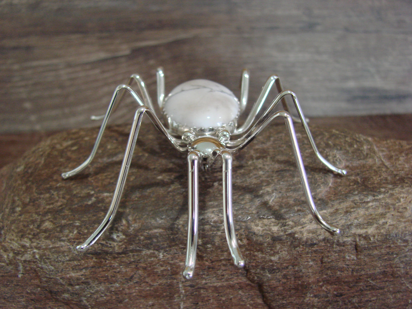 Large Native American Sterling Silver & Howlite Spider Pin by Garfield