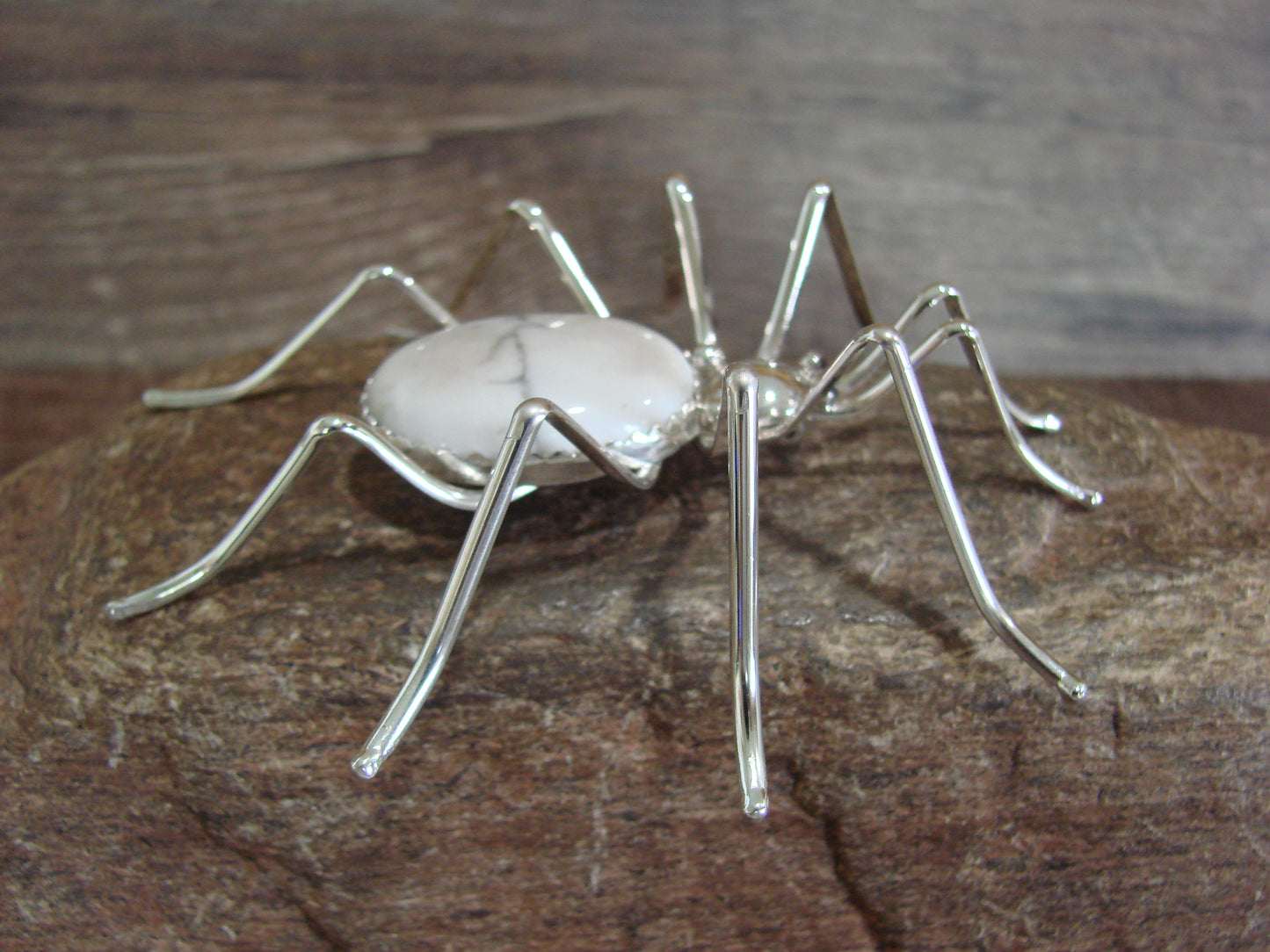 Large Native American Sterling Silver & Howlite Spider Pin by Garfield