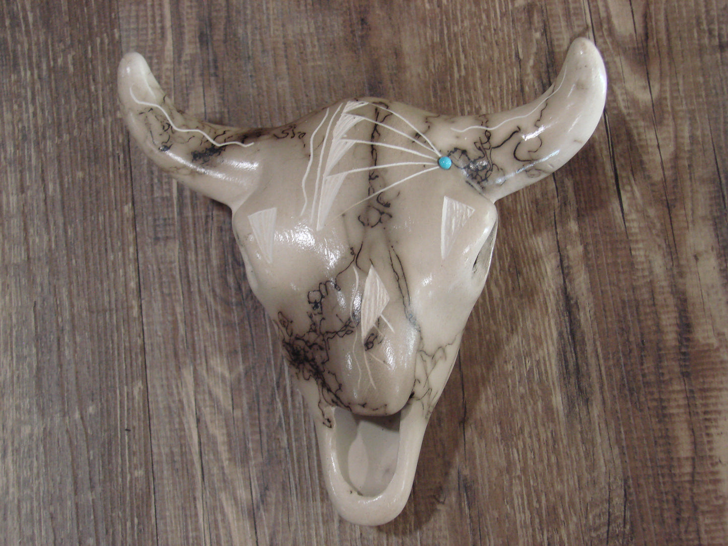 Native American Pottery Horse Hair Skull Sculpture by Vail