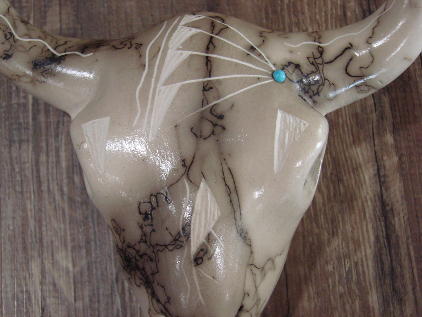Native American Pottery Horse Hair Skull Sculpture by Vail