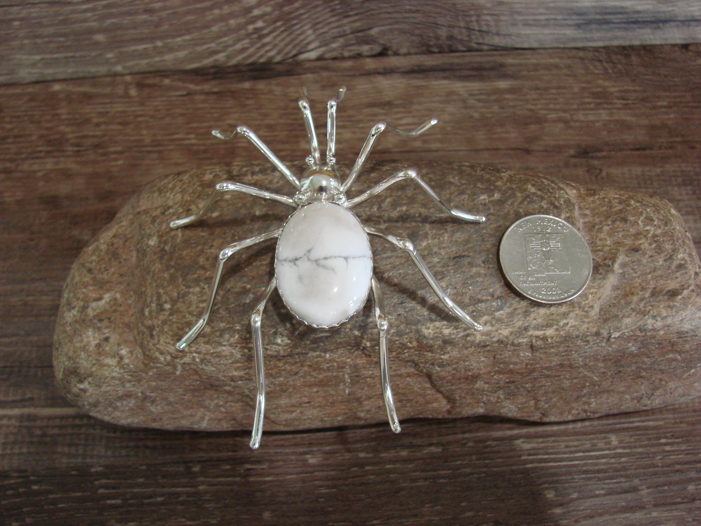 Large Native American Sterling Silver & Howlite Spider Pin by Garfield