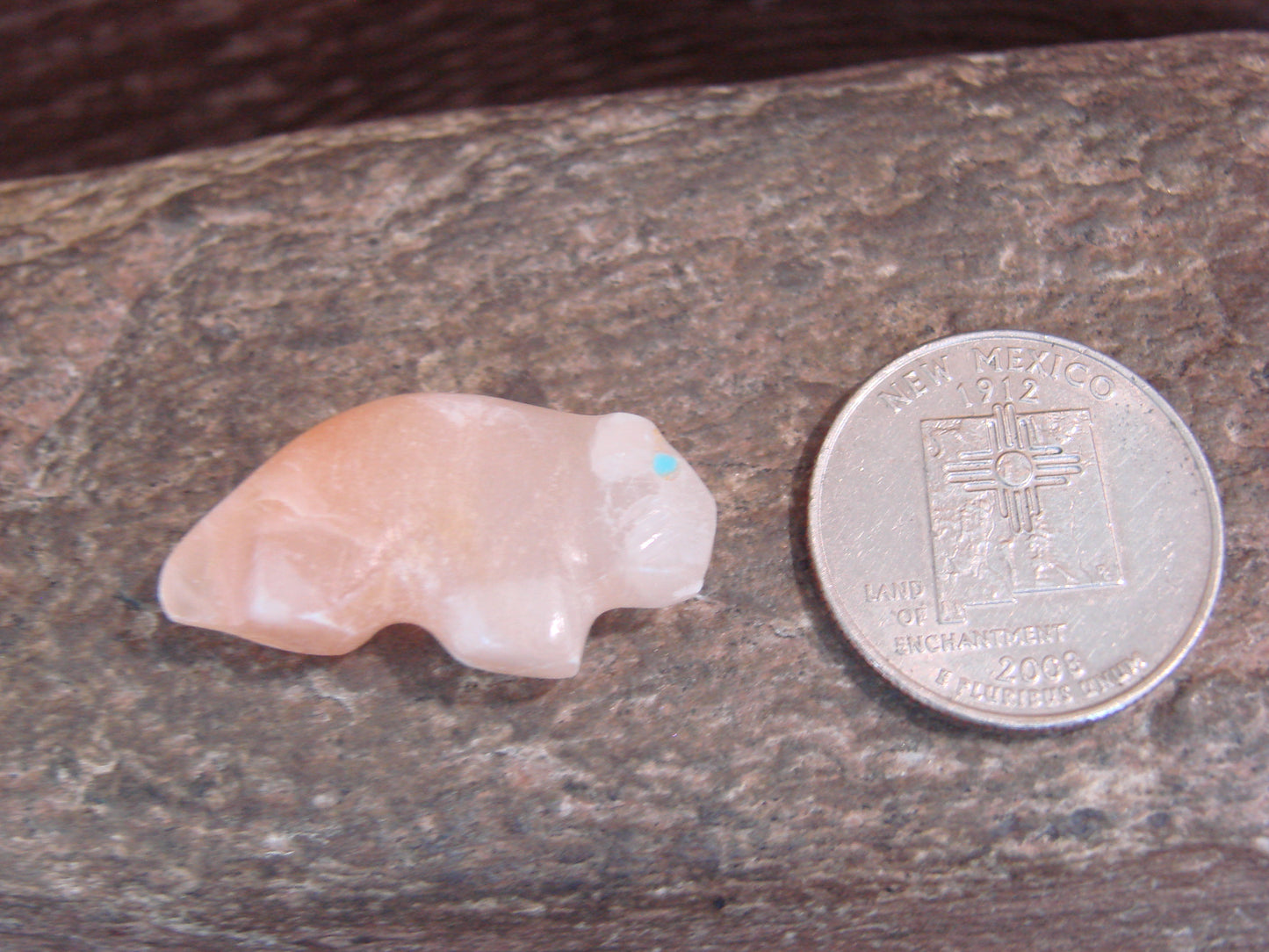 Native American Indian Hand Carved Rose Quartz Mole Fetish - B. Phillips