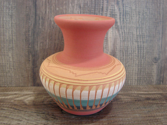 Small Native American Navajo Hand Etched & Hand Painted Pottery - Charlie