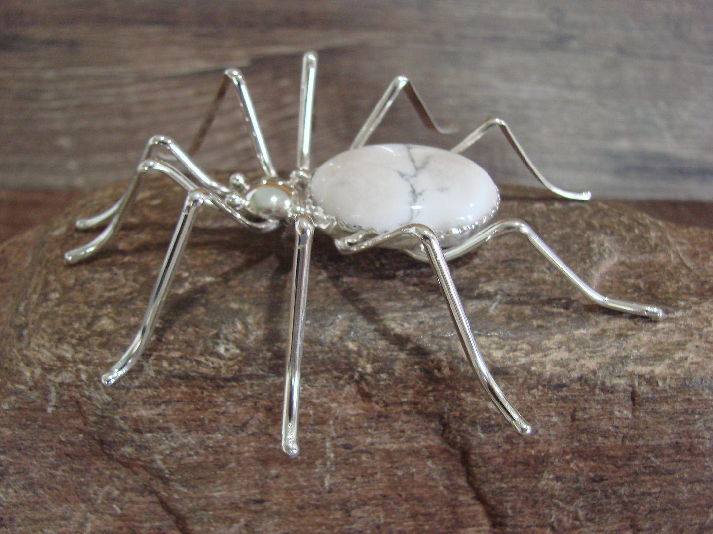Large Native American Sterling Silver & Howlite Spider Pin by Garfield