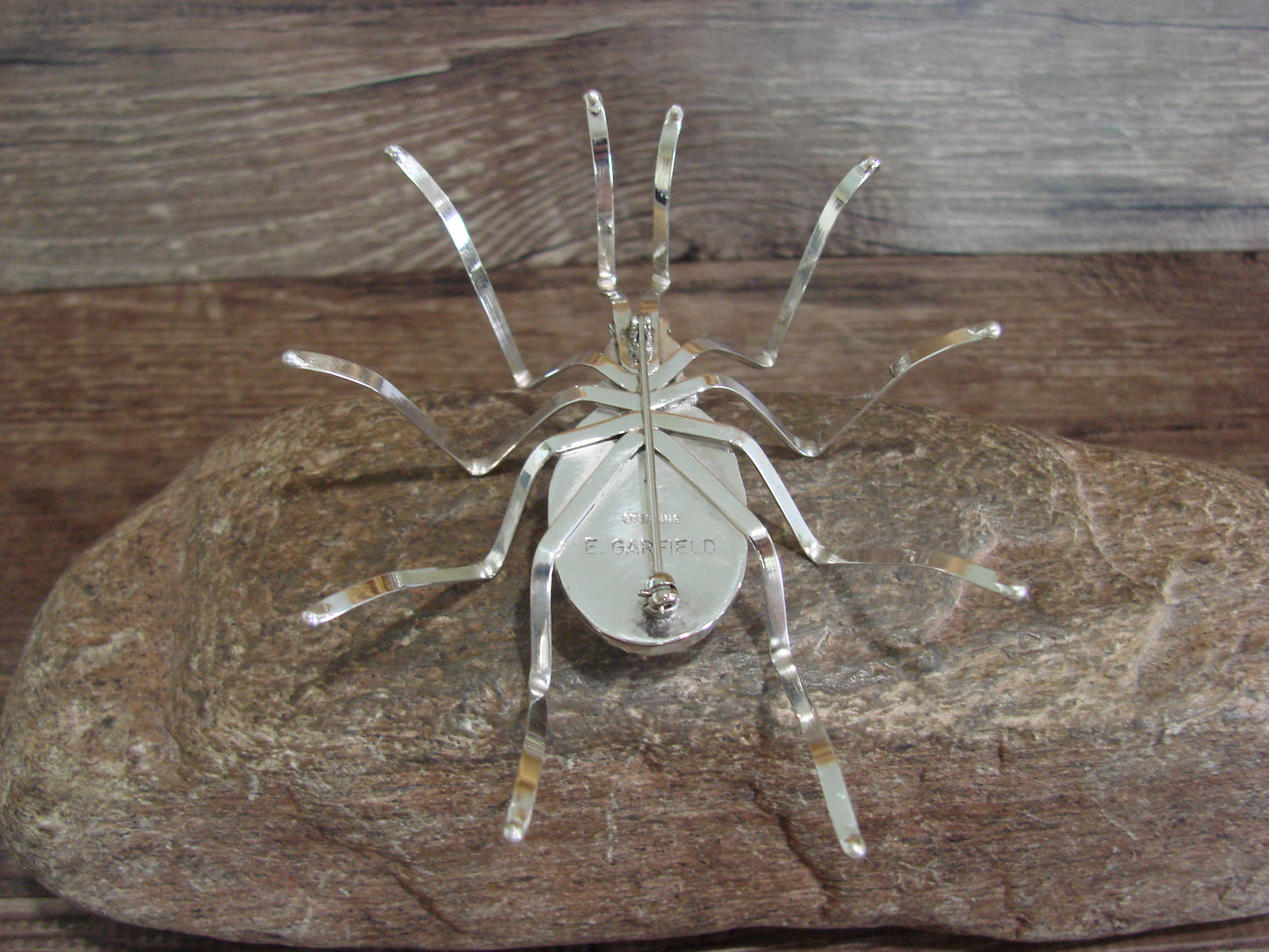 Large Native American Sterling Silver & Howlite Spider Pin by Garfield