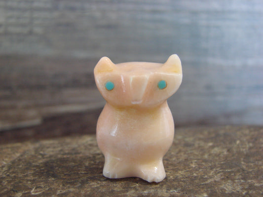 Native American Indian Hand Carved Rose Quartz Owl Fetish - B. Phillips