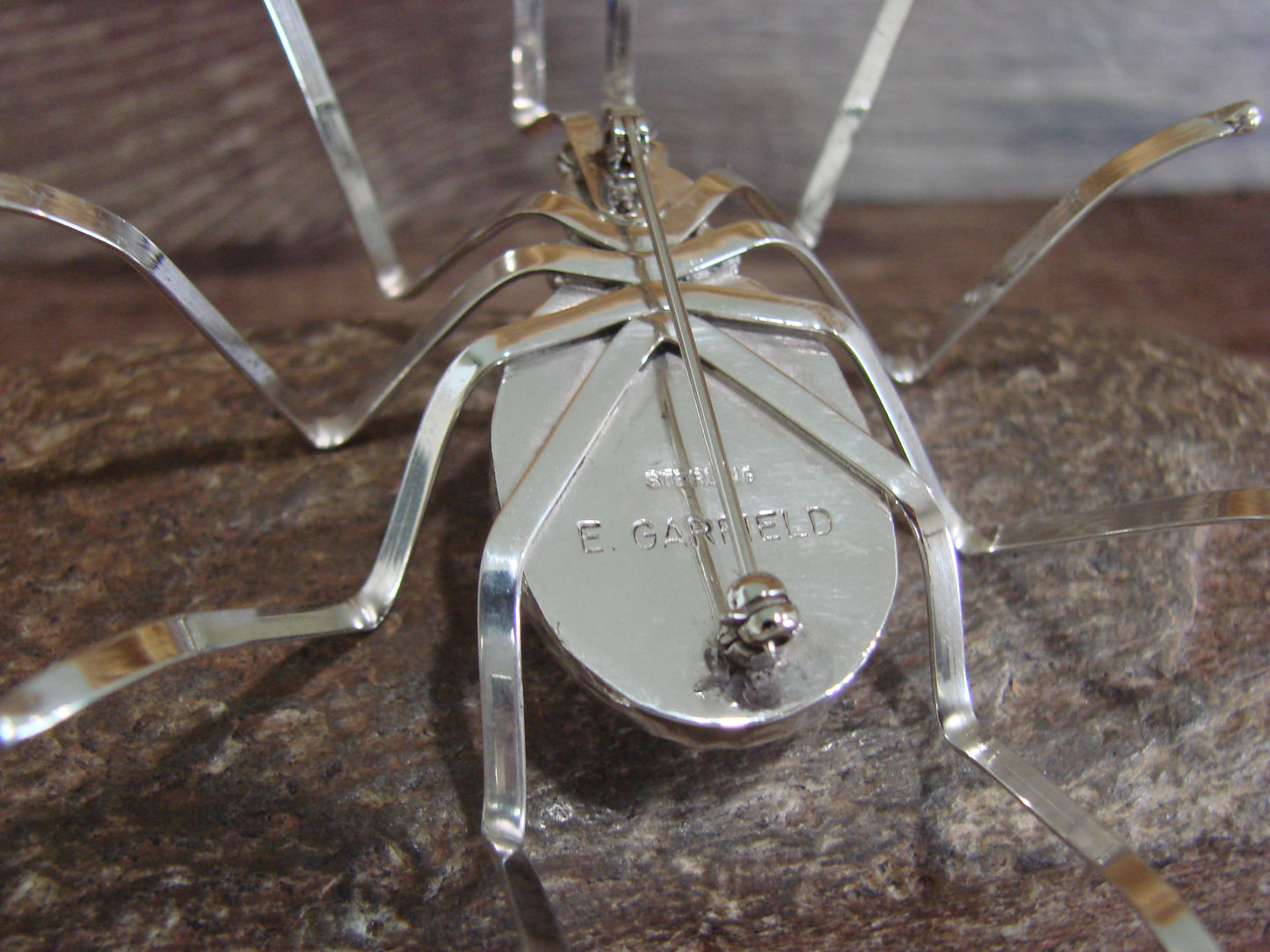 Large Native American Sterling Silver & Howlite Spider Pin by Garfield