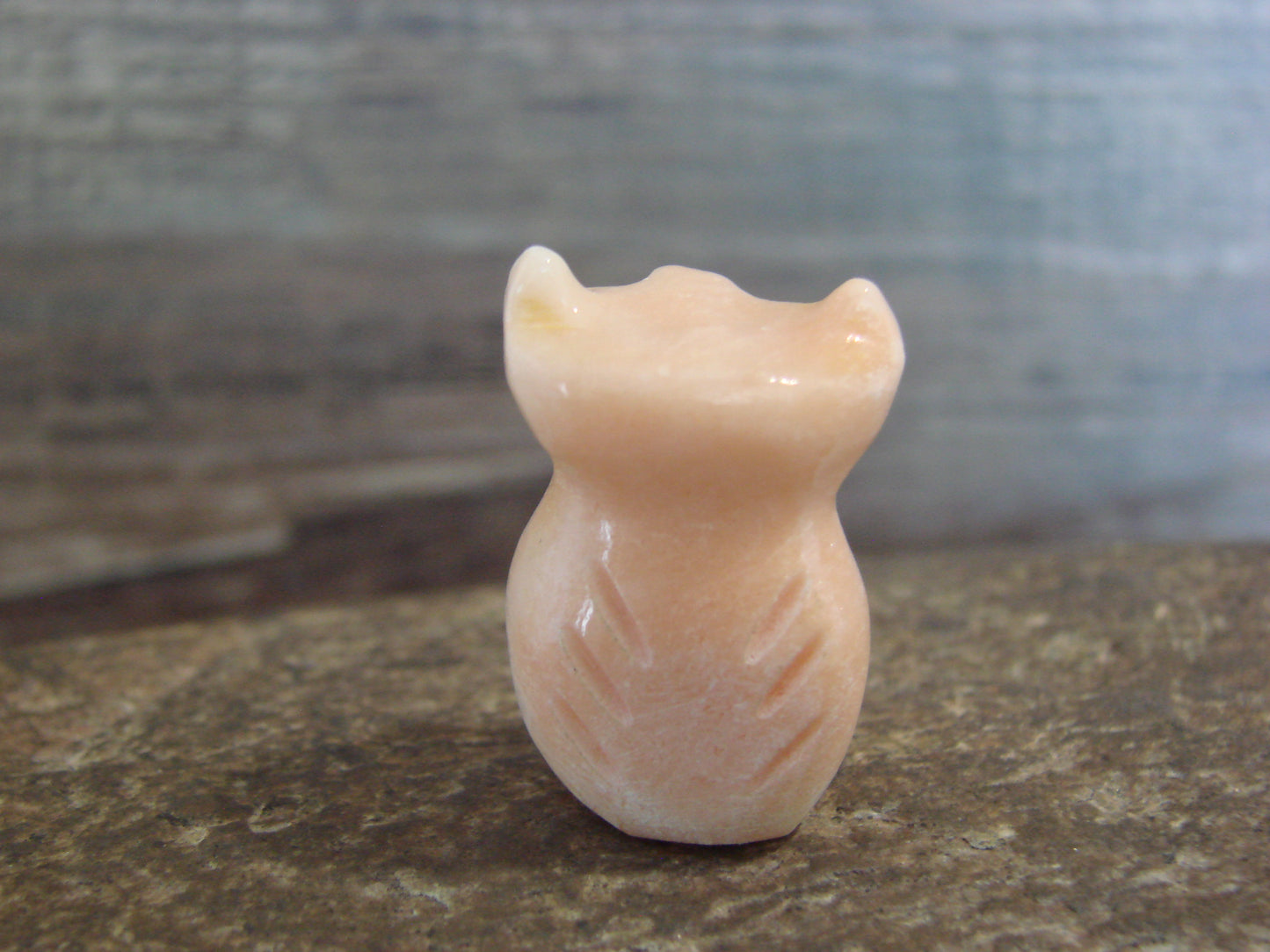 Native American Indian Hand Carved Rose Quartz Owl Fetish - B. Phillips