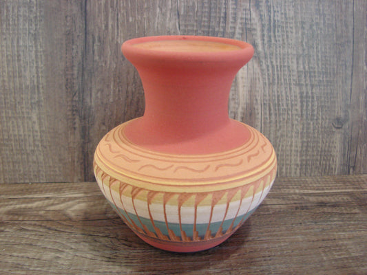 Small Native American Navajo Hand Etched & Hand Painted Pottery - Charlie