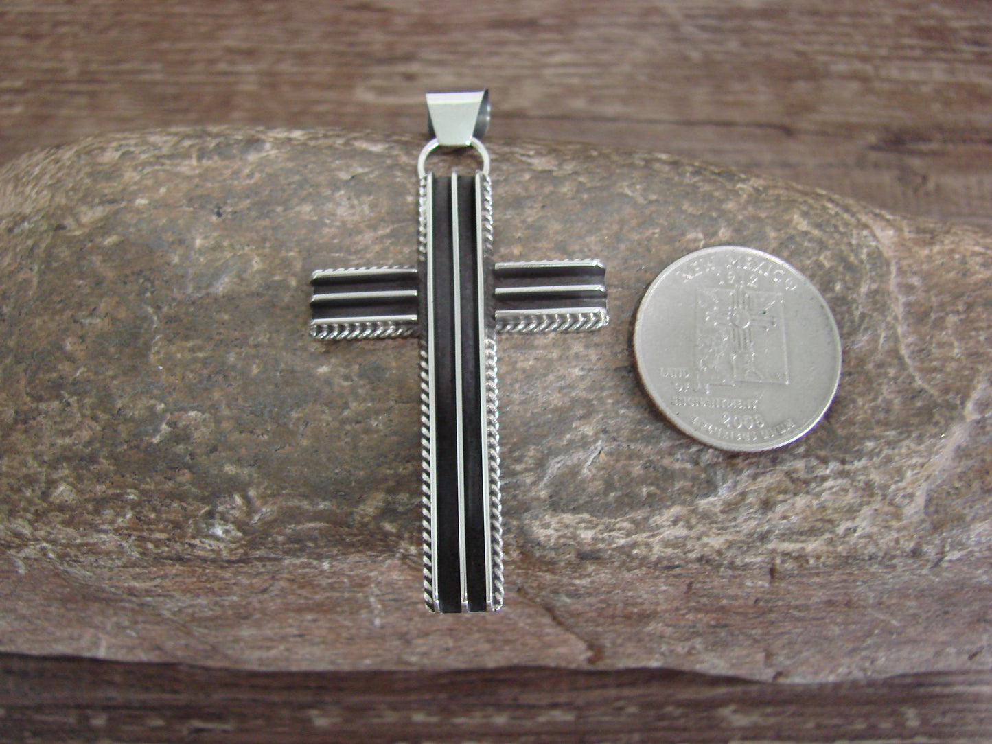 Native American Indian Sterling Silver Ribbed Cross Pendant by Yazzie