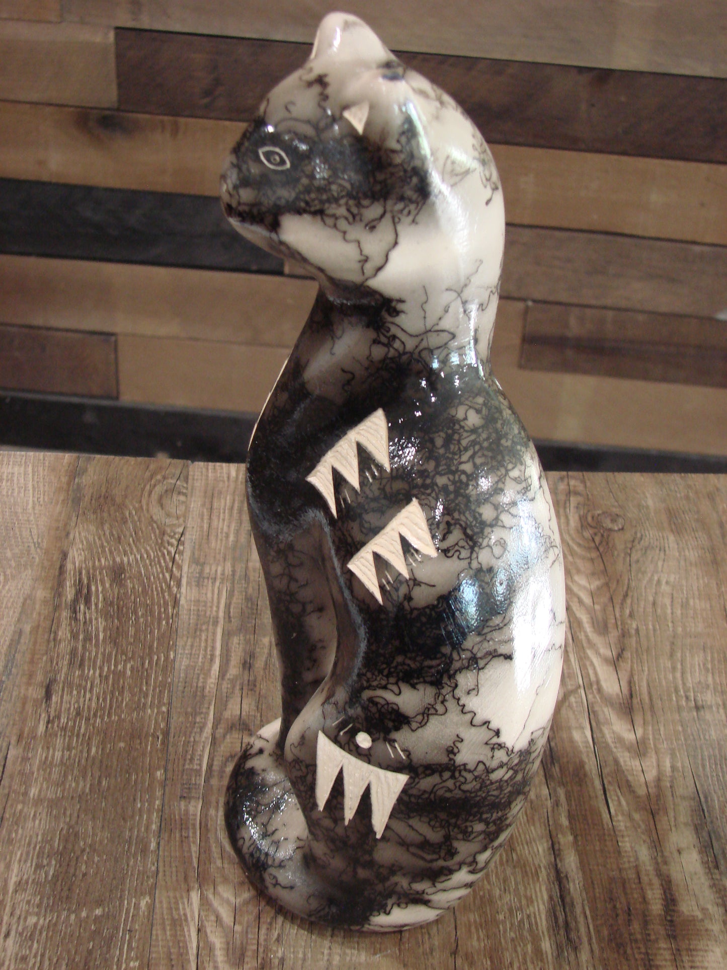 Native American Navajo Pottery Horse Hair Cat Sculpture by Vail