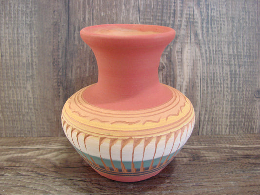 Small Native American Navajo Hand Etched & Hand Painted Pottery - Charlie