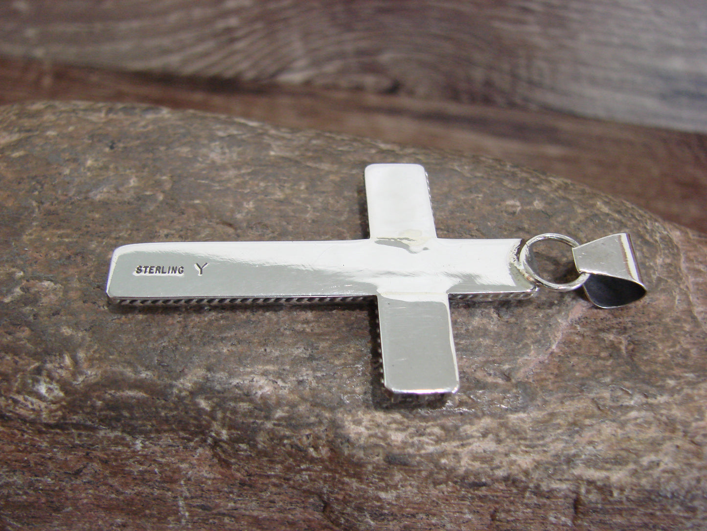 Native American Indian Sterling Silver Ribbed Cross Pendant by Yazzie