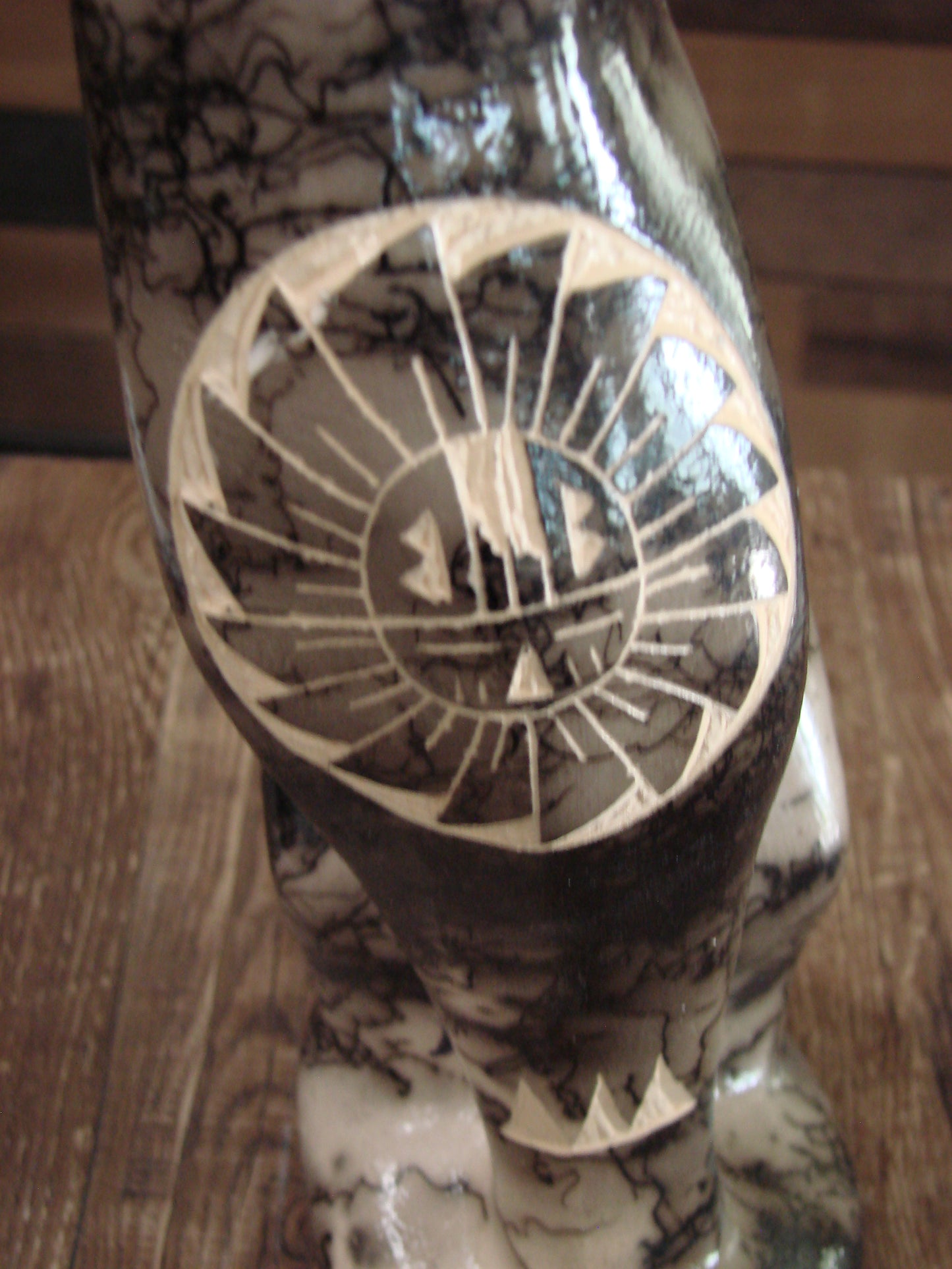 Native American Navajo Pottery Horse Hair Cat Sculpture by Vail