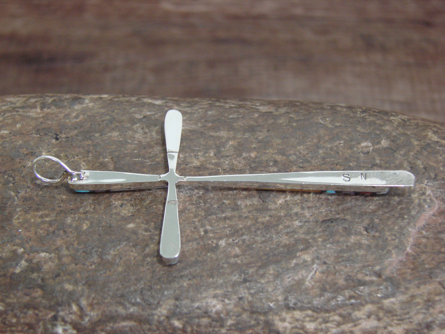 Native American Sterling Silver Multi Stone Inlay Cross Pendant by Noche