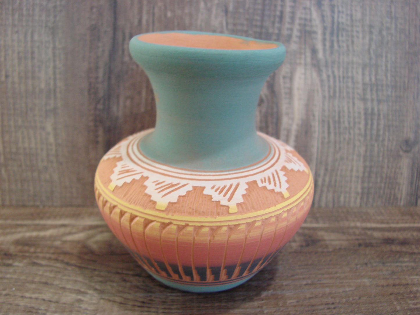 Small Native American Navajo Hand Etched & Hand Painted Pottery - Charlie