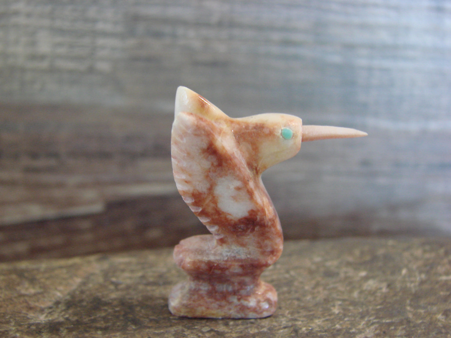 Native American Indian Hand Carved Dolomite Hummingbird Fetish - B. Phillips