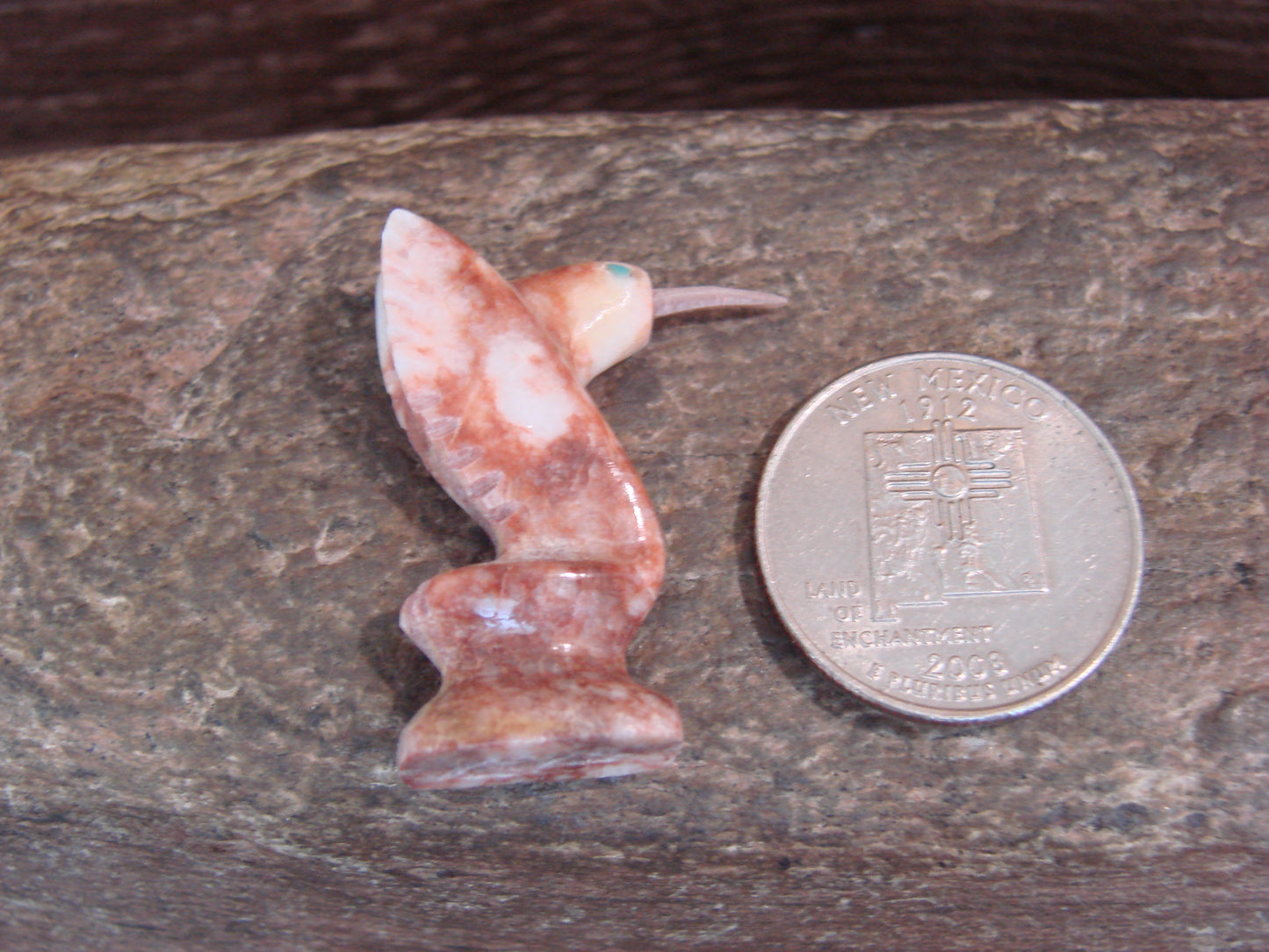 Native American Indian Hand Carved Dolomite Hummingbird Fetish - B. Phillips