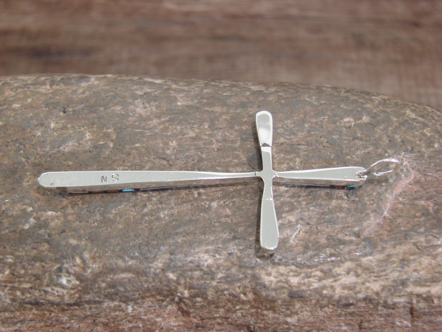 Native American Sterling Silver Multi Stone Inlay Cross Pendant by Noche