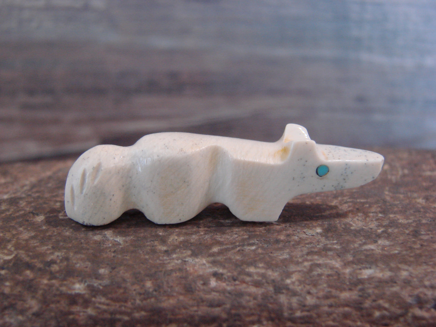 Native American Indian Hand Carved Fish Rock Wolf Fetish - B. Phillips