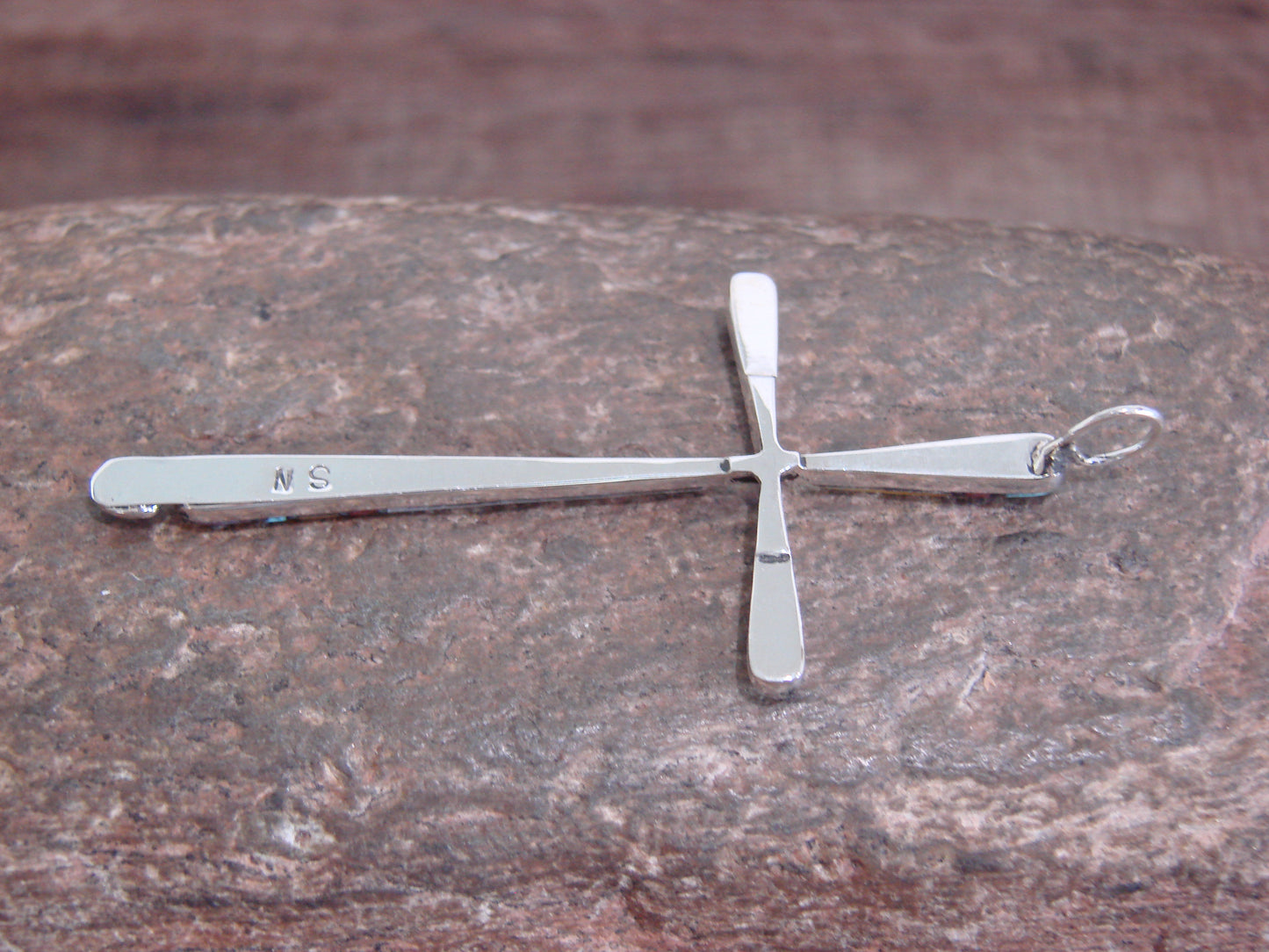 Native American Sterling Silver Multi Stone Inlay Cross Pendant by Noche