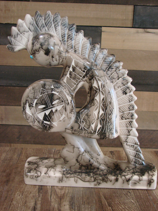 Native American Pottery Horse Hair Kokopelli Sculpture by Vail