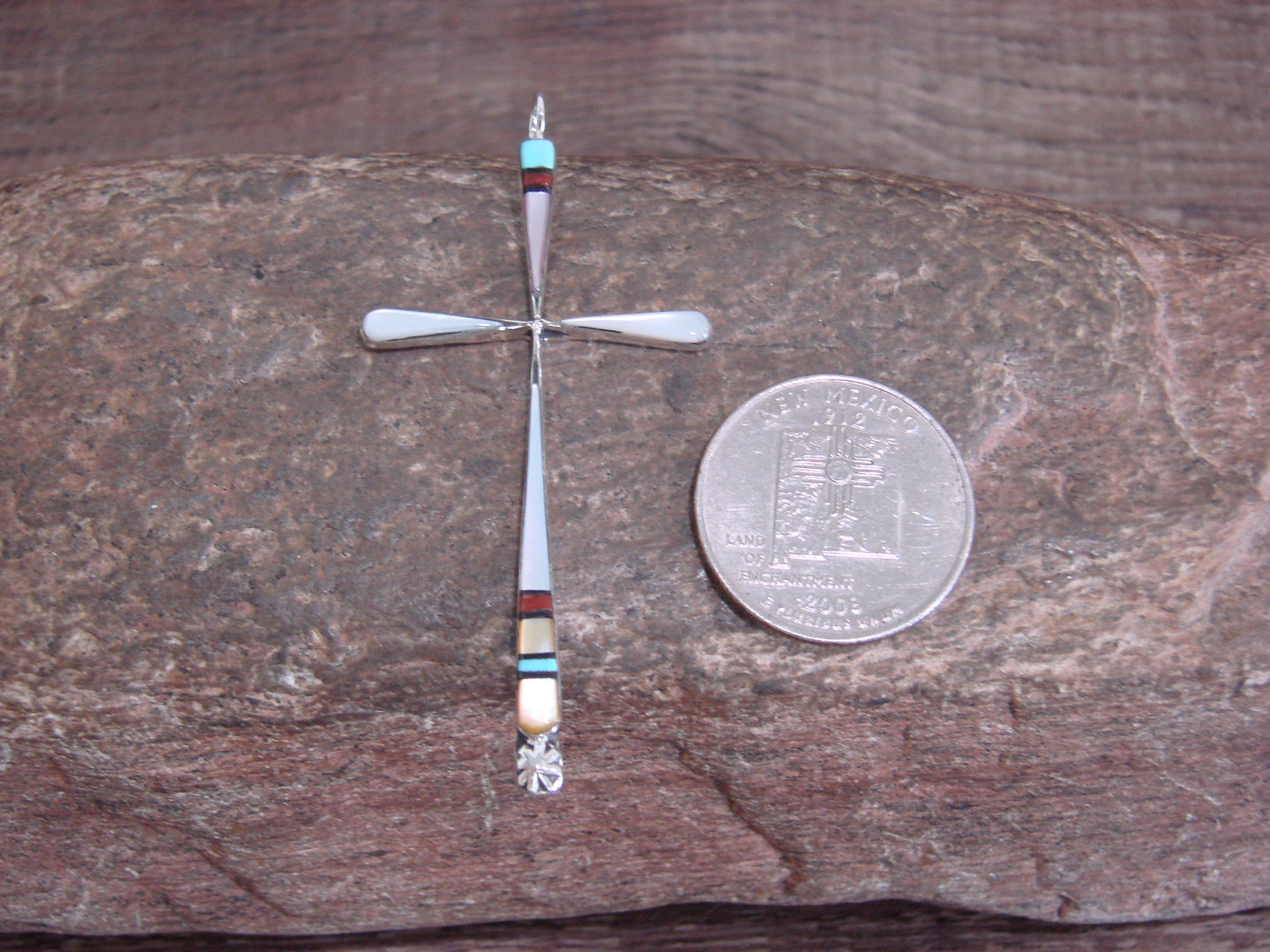 Native American Sterling Silver Multi Stone Inlay Cross Pendant by Noche