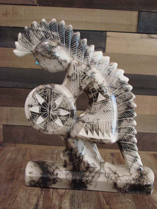 Native American Pottery Horse Hair Kokopelli Sculpture by Vail