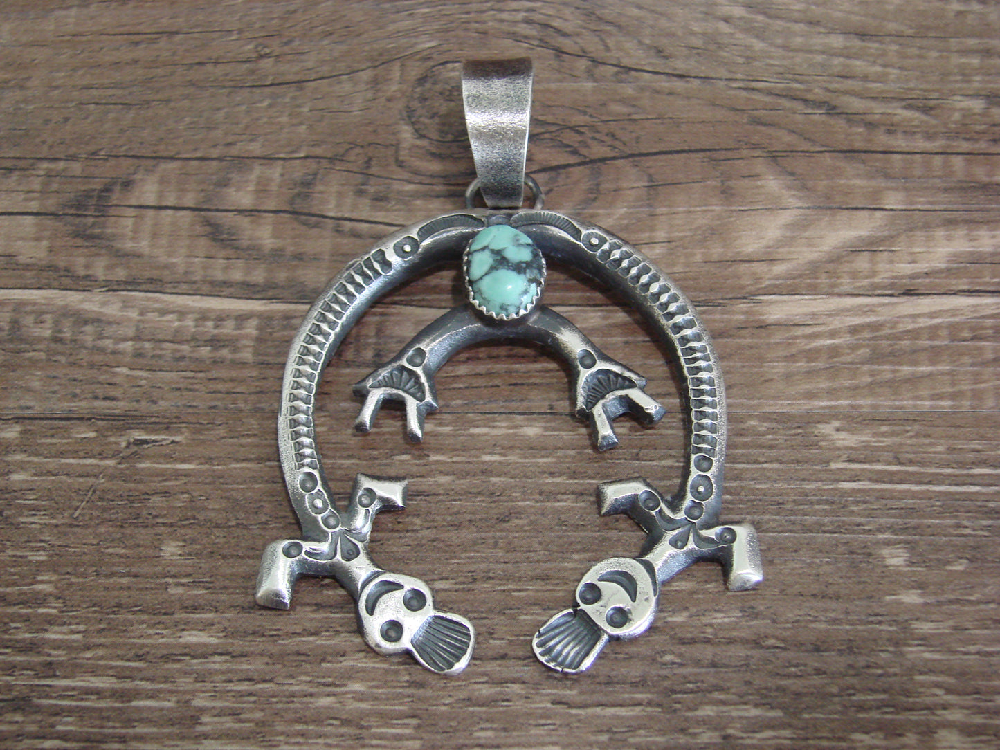 Native American Sterling Silver & Turquoise Cast Naja Pendant Signed Billah