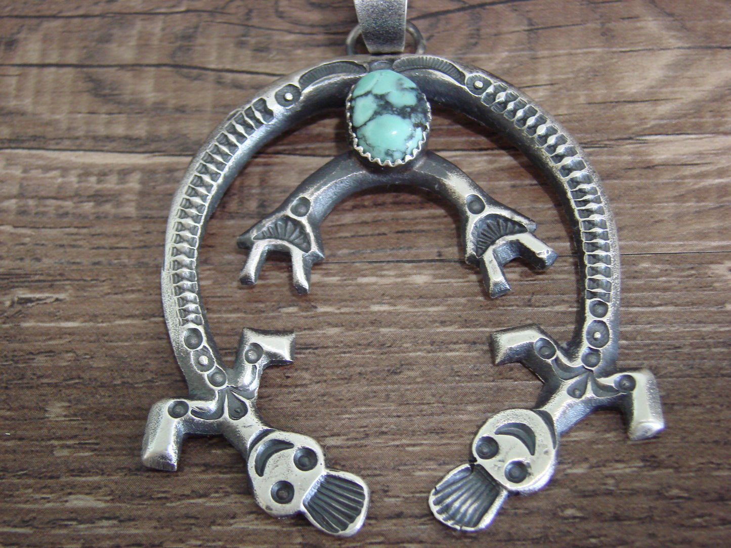 Native American Sterling Silver & Turquoise Cast Naja Pendant Signed Billah