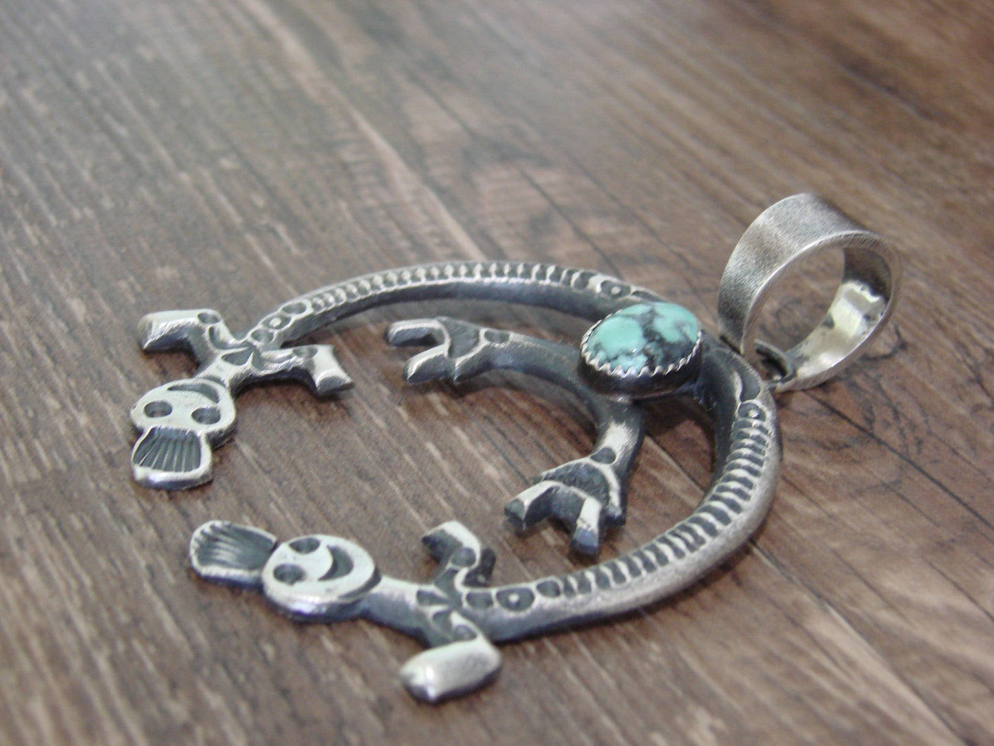 Native American Sterling Silver & Turquoise Cast Naja Pendant Signed Billah