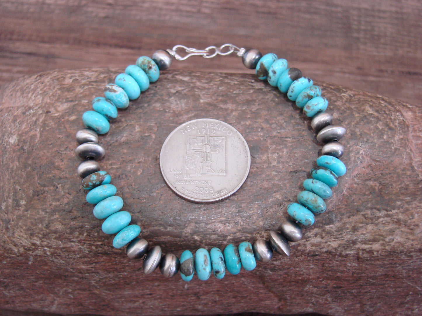 Native American Navajo Pearl & Turquoise Stone Bracelet by Jake