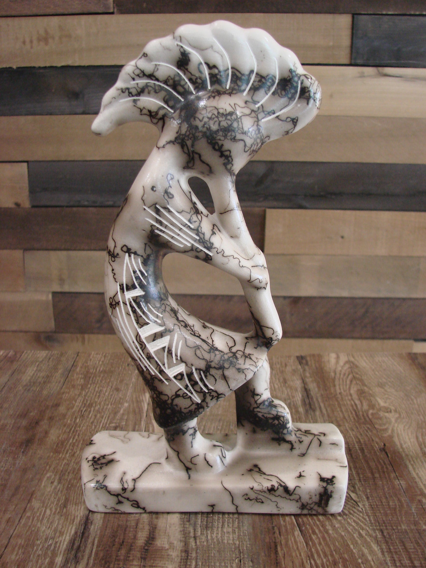 Native American Pottery Horse Hair Kokopelli Sculpture by Vail