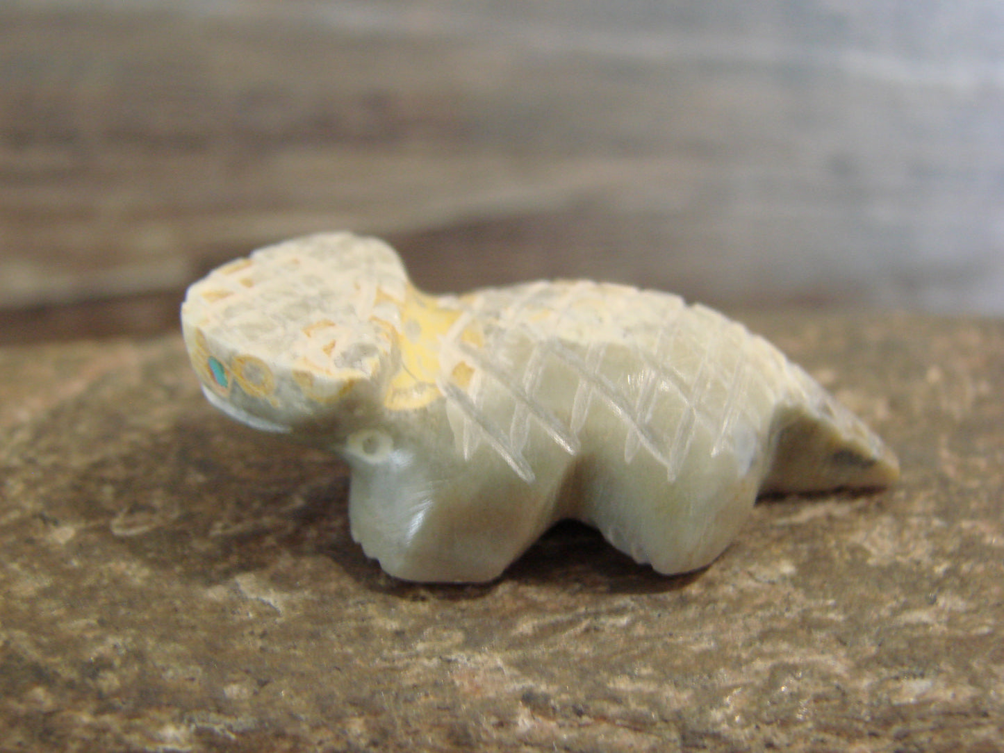 Native American Indian Hand Carved Picasso Marble Lizard Fetish - B. Phillips