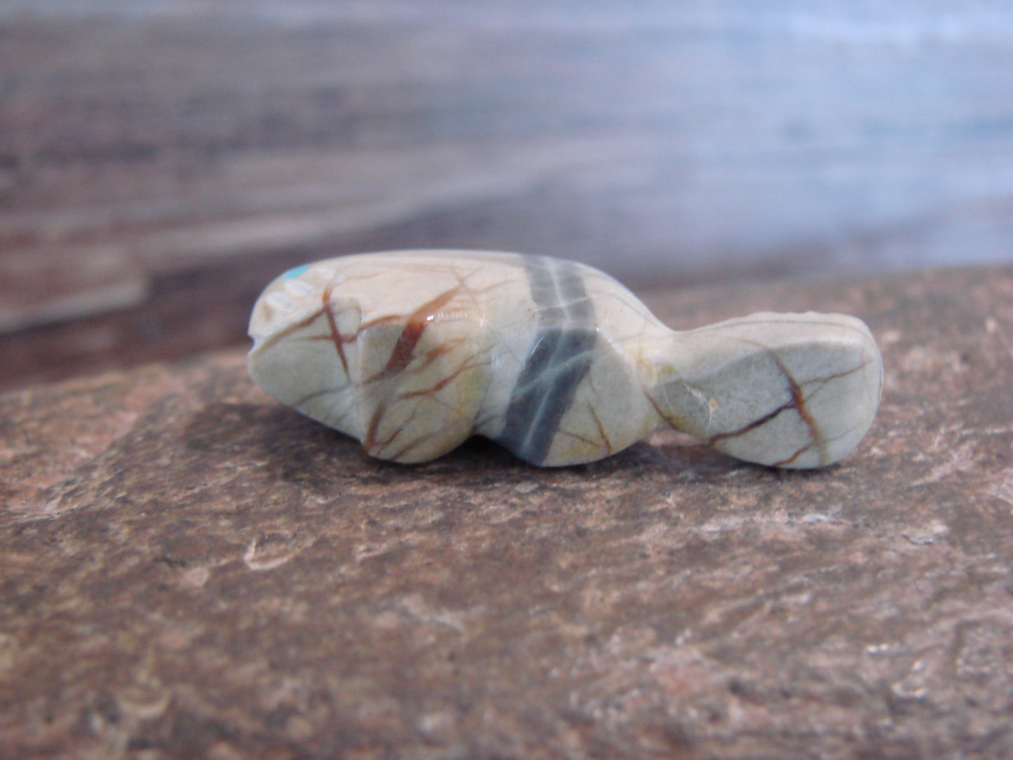 Native American Indian Hand Carved Picasso Marble Beaver Fetish - B. Phillips