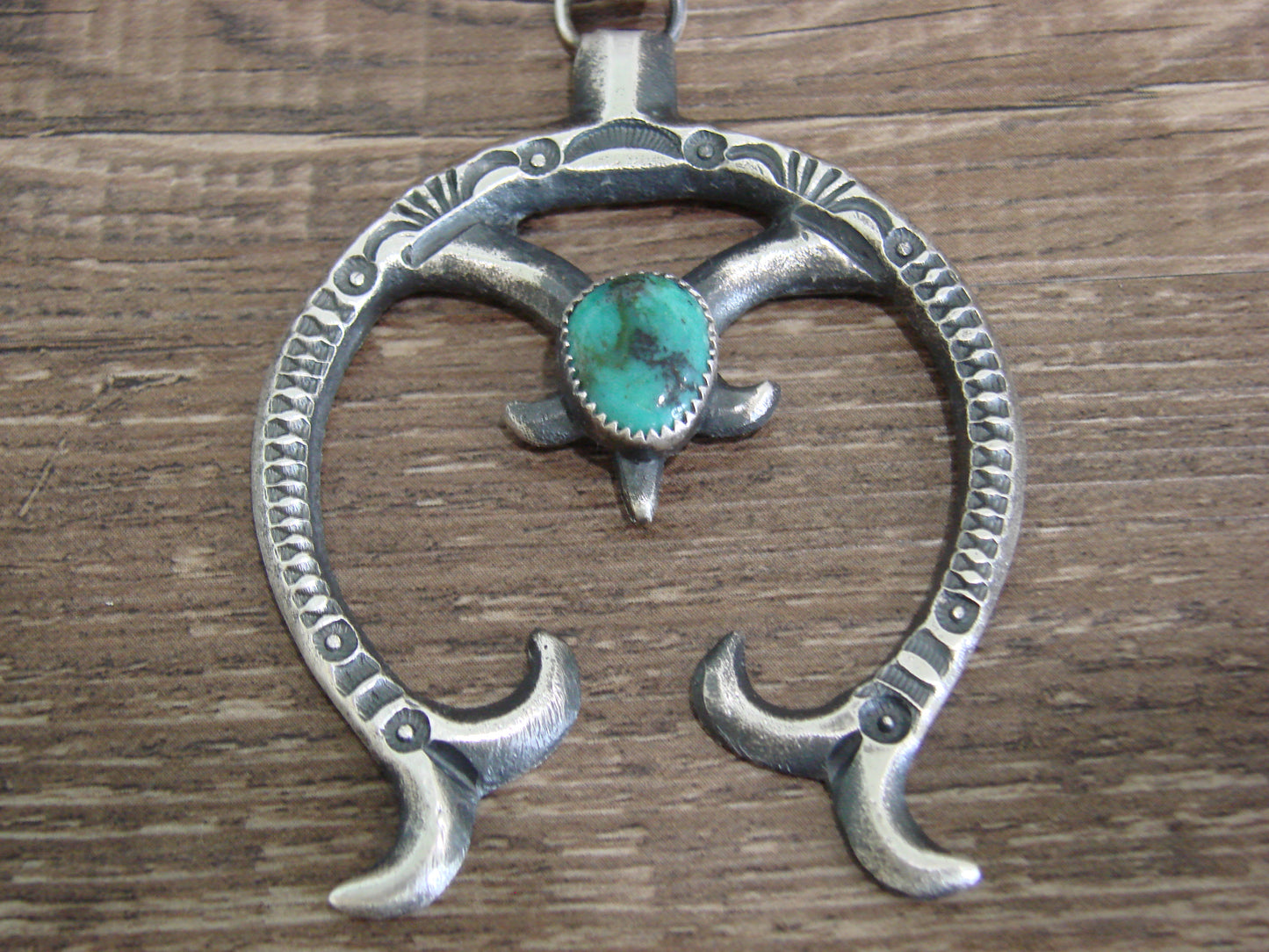 Native American Sterling Silver & Turquoise Cast Naja Pendant Signed Billah