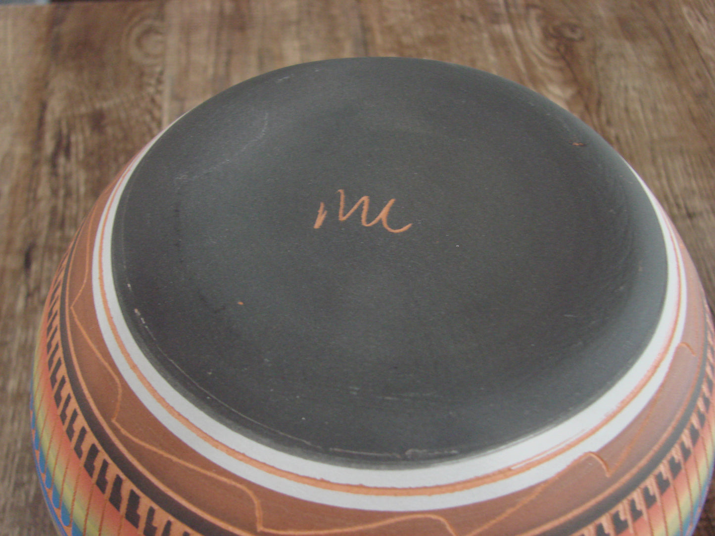 Native American Navajo Indian Hand Etched & Hand Painted Pottery - M. Charlie