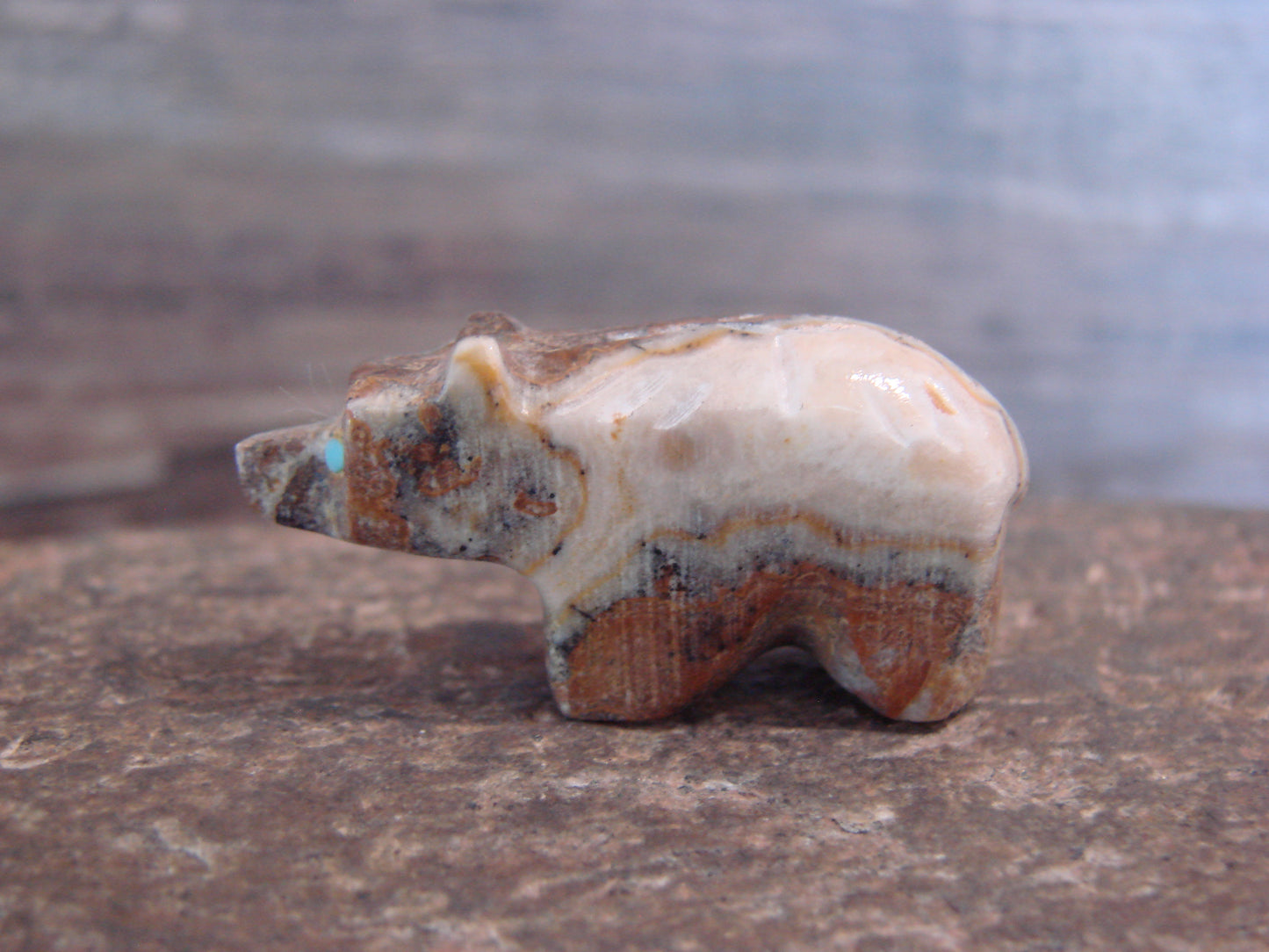 Native American Indian Hand Carved Picasso Marble Bear Fetish - B. Phillips